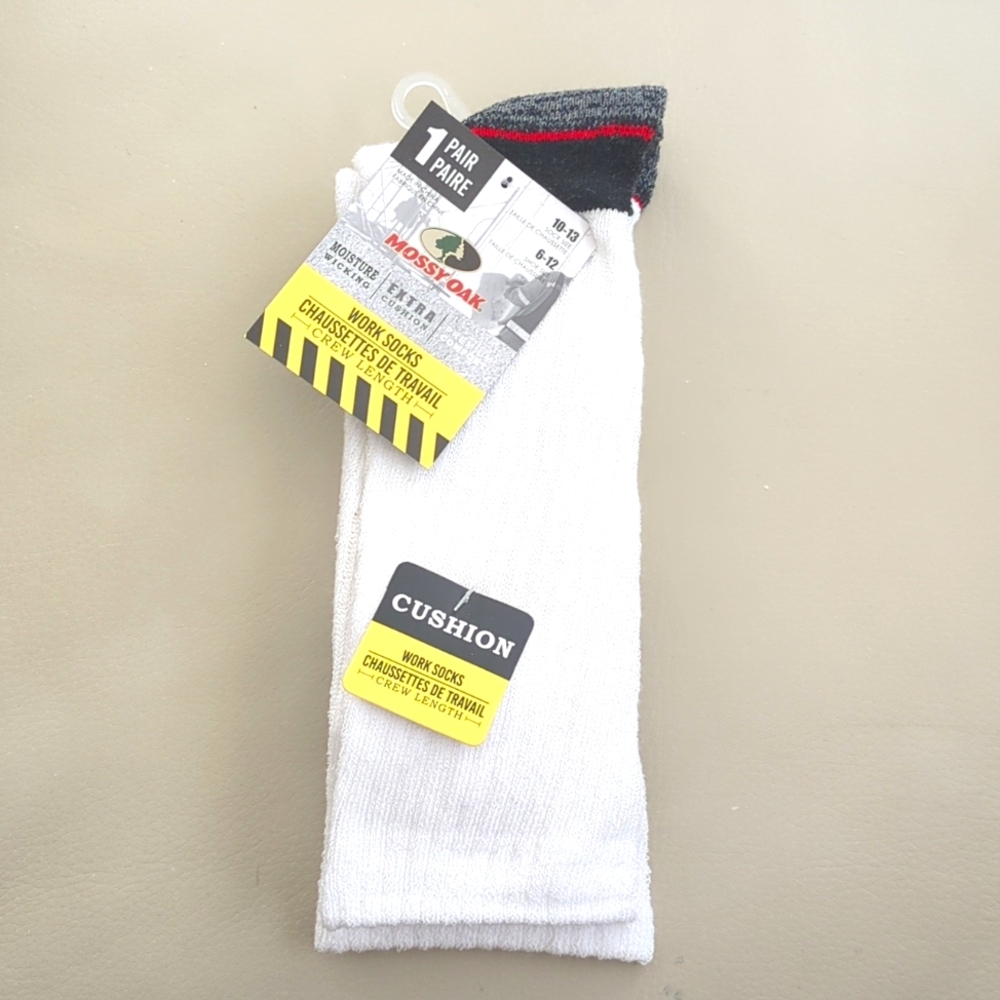 Mossy Oak Crew Length Work Socks 6-12 Cushioned Moisture Wicking